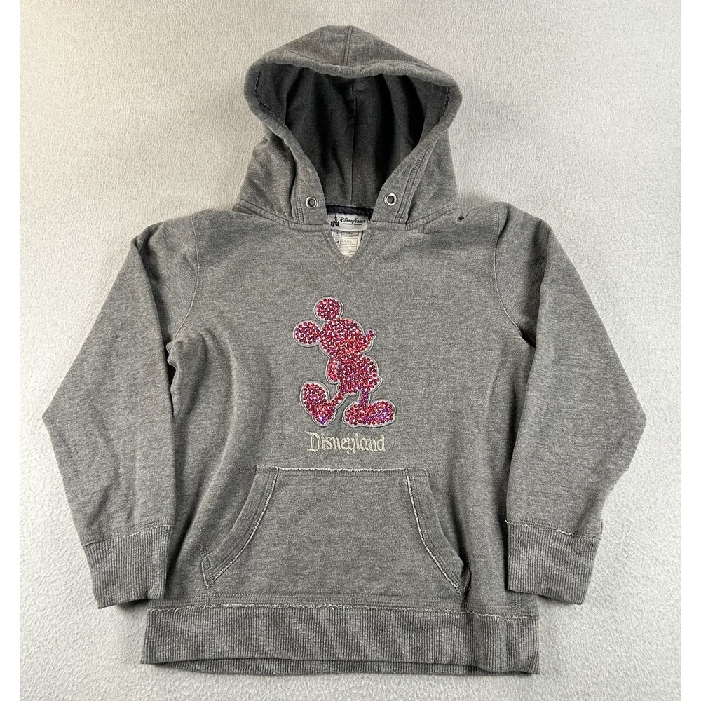 Disney Parks Mickey Mouse Hoodie Youth Girls MEDIUM Gray Sequin Mickey